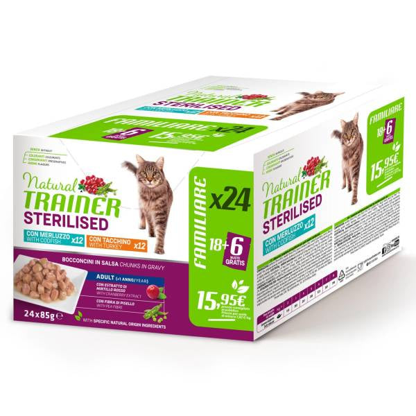 NATURAL TRAINER MULTIPACK GATTO STERILIZZATO 24X85GR