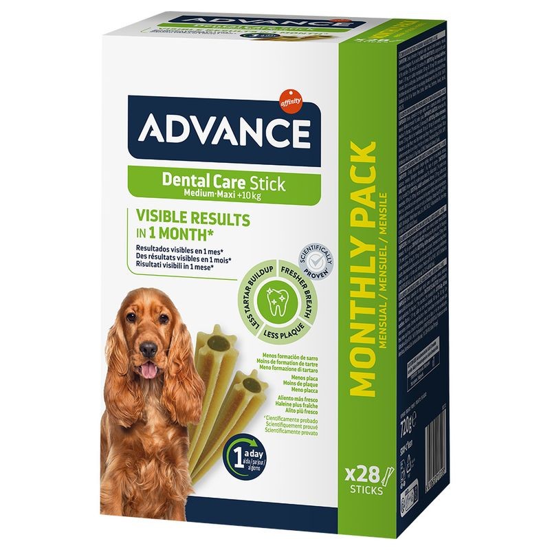 ADVANCE DENTAL CARE STICK MEDIUM MAXI +10KG 28PZ