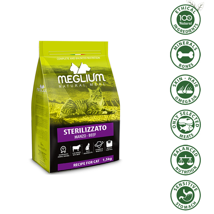 MEGLIUM GATTO STERILIZZATO MANZO 1,5KG