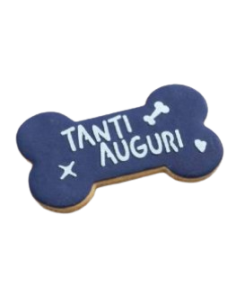 Biscotto a forma di osso 'AUGURI' Blu Small